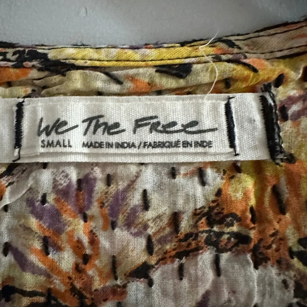 We The Free Floral Print Smocked Peasant Blouse‎ Women Size Small Yellow Orange - Picture 3 of 7